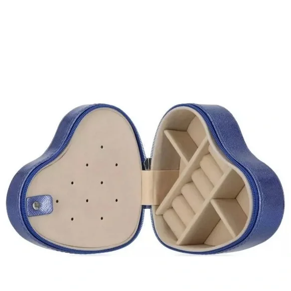 Stella & Max Heart Shaped Compact Jewelry Travel Box in Blue, New w/Tag - Picture 2 of 9